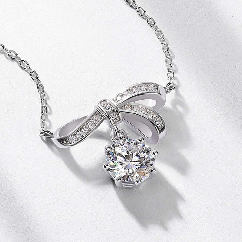 Ribbon Bow Moissanite Pendant Necklace