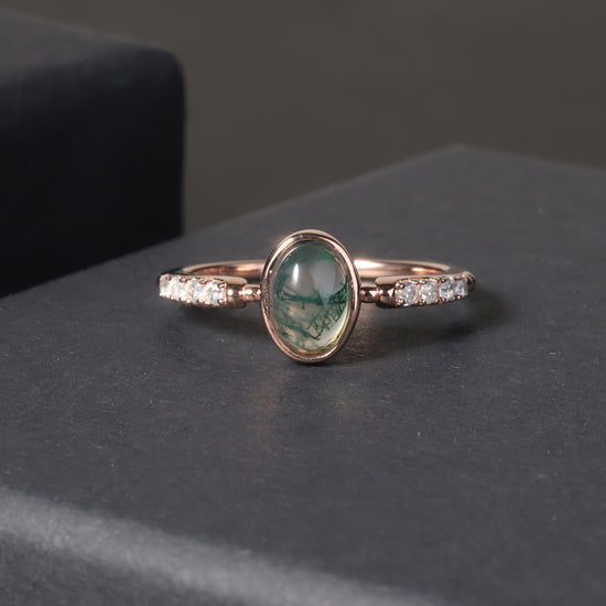 Rose Gold Moss Agate Bezel Ring