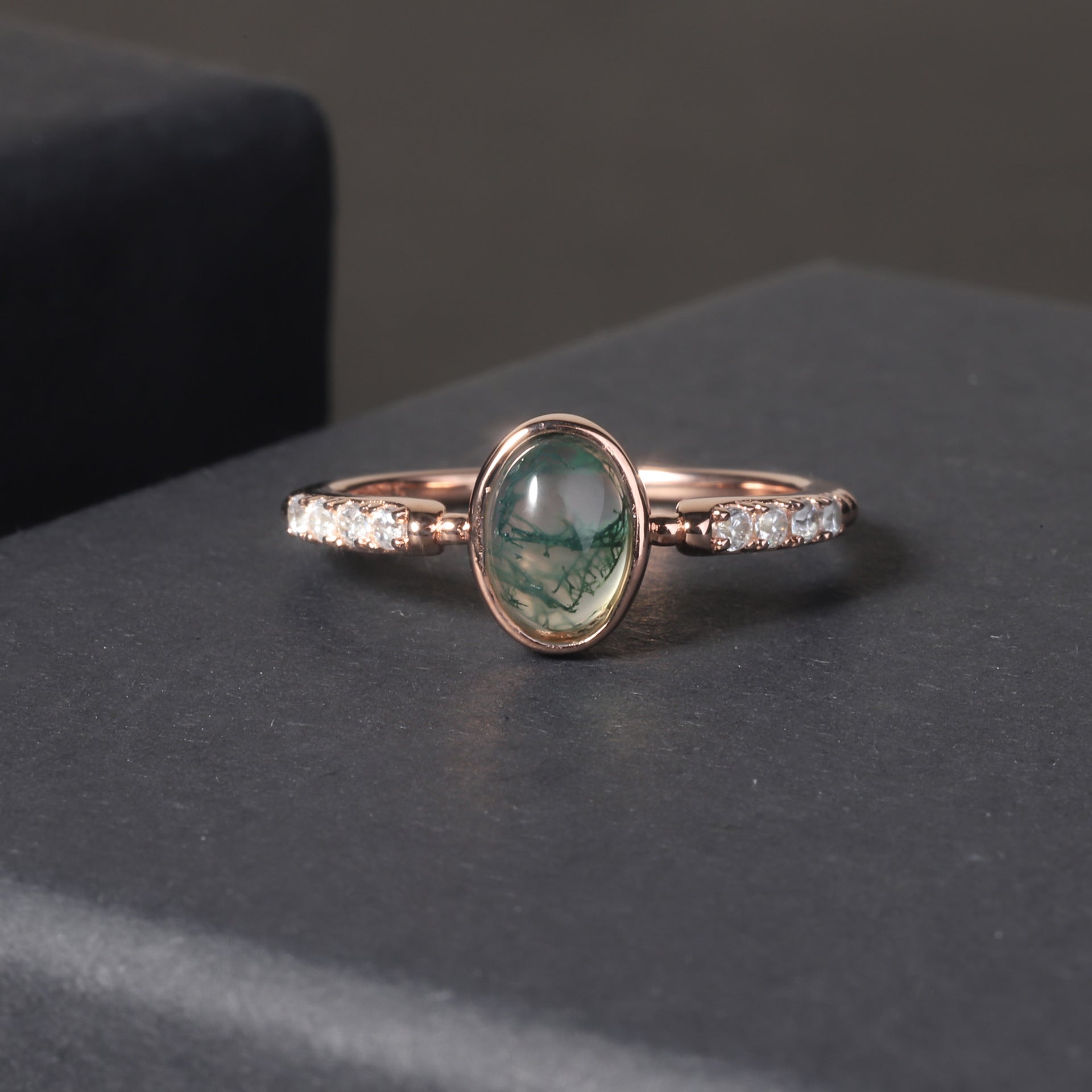 Rose Gold Moss Agate Bezel Ring