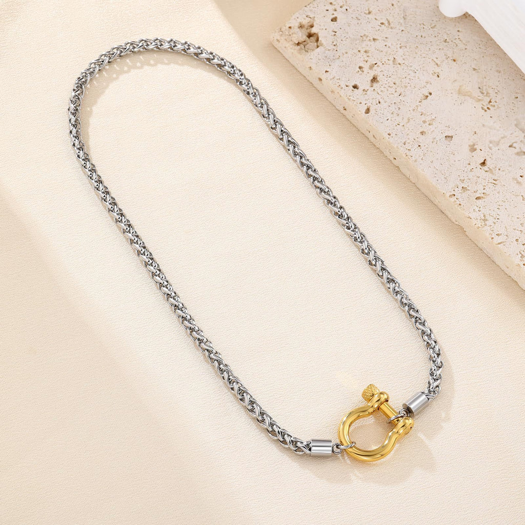 Two Tones Buckle Box Chain Necklace