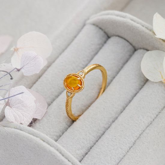 Nature Inspired Amber Olive Branch Ring