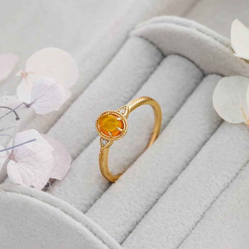 Nature Inspired Amber Olive Branch Ring