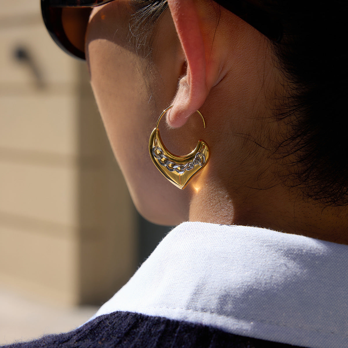 Gold Silver Chain Heart Lever Back Earrings