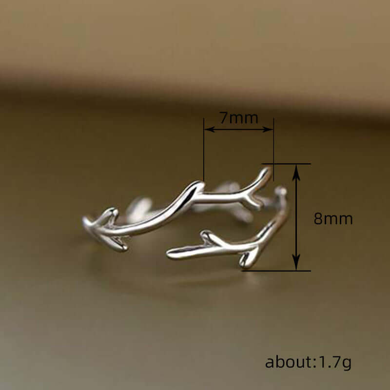 Sterling Silver Antler Deer Adjustable Ring