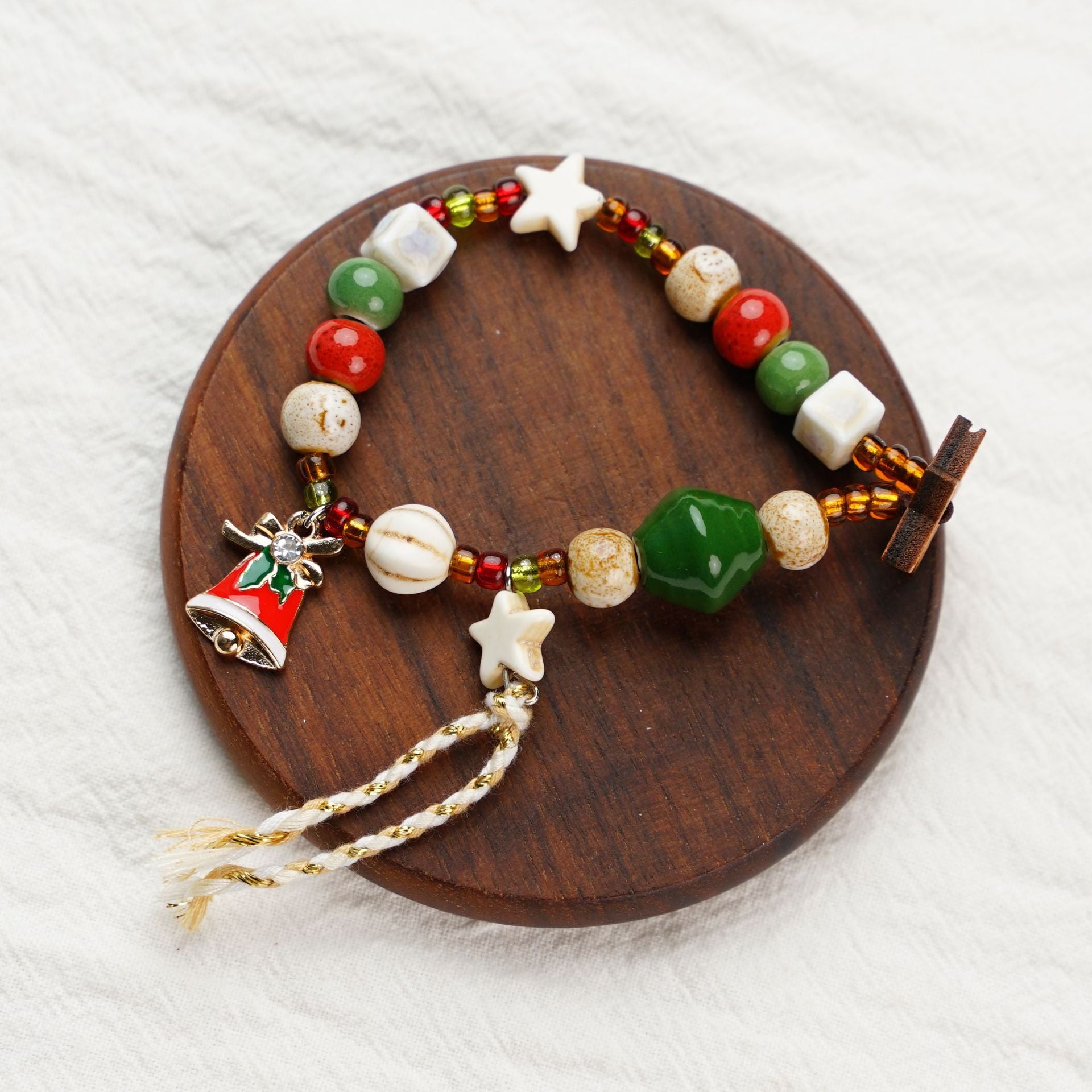 Woven Beaded Christmas Charm Bracelet