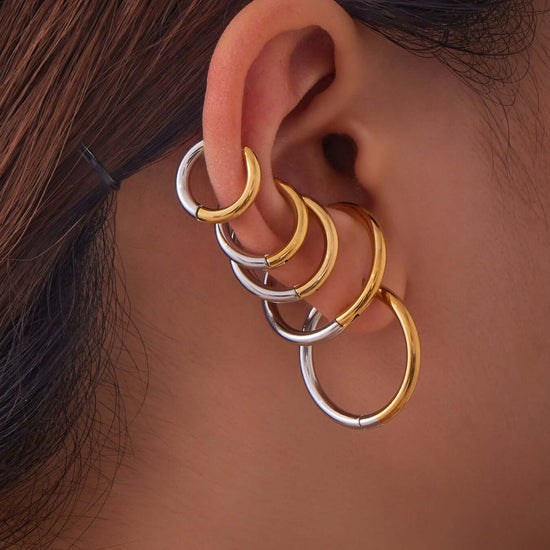 Duo Tones Basic Plain Thin Hoop Earrings