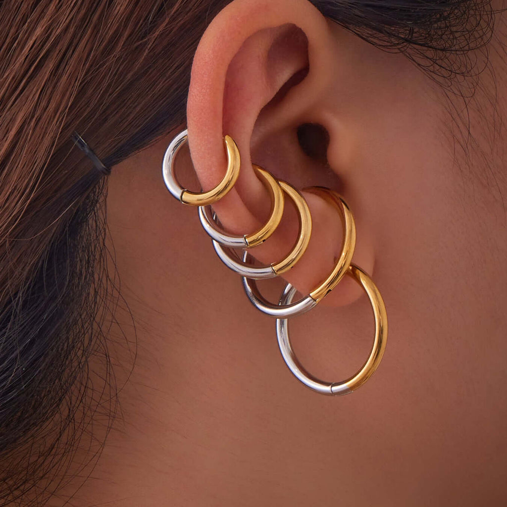 Duo Tones Basic Plain Thin Hoop Earrings