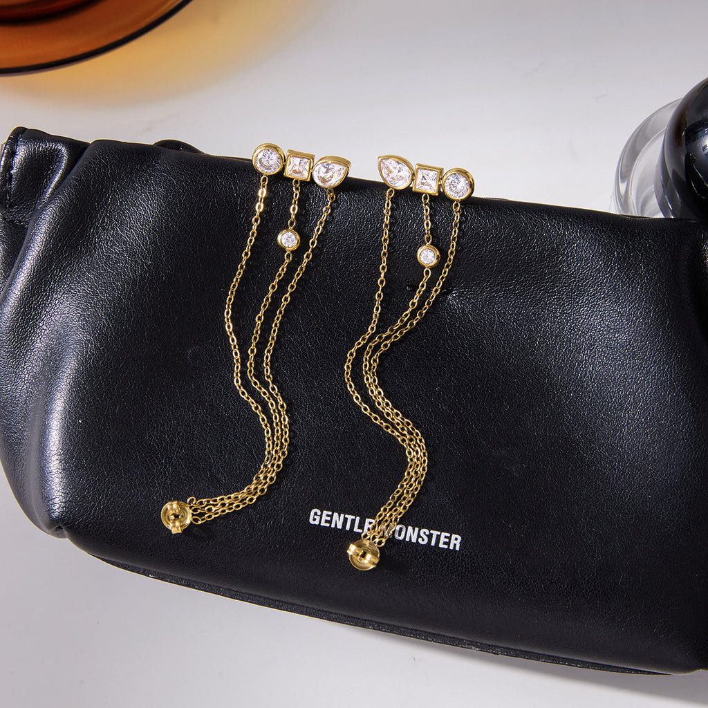 Geometry Zircon Tassel Earrings