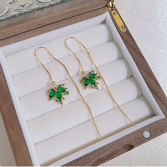 14K Gold Plated Maple Leaf Threader Earrings
