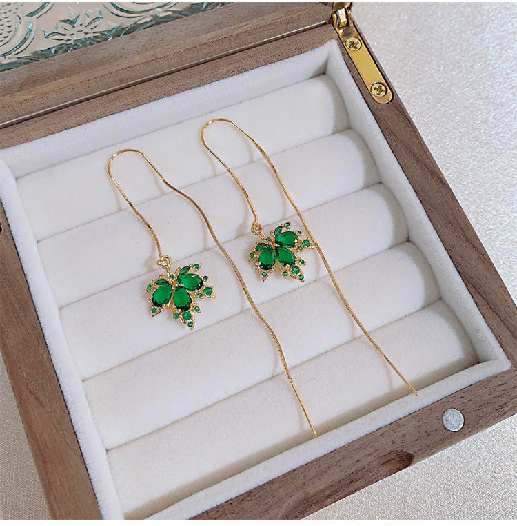 14K Gold Plated Maple Leaf Threader Earrings