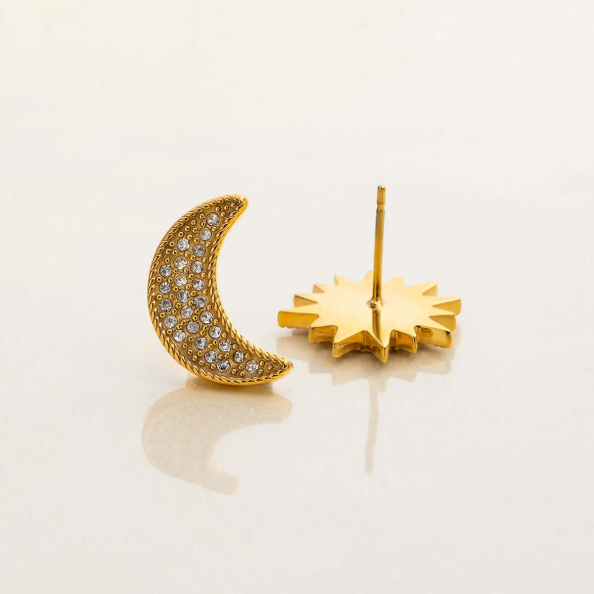 Sun Moon Stud with Plain Ear Cuff