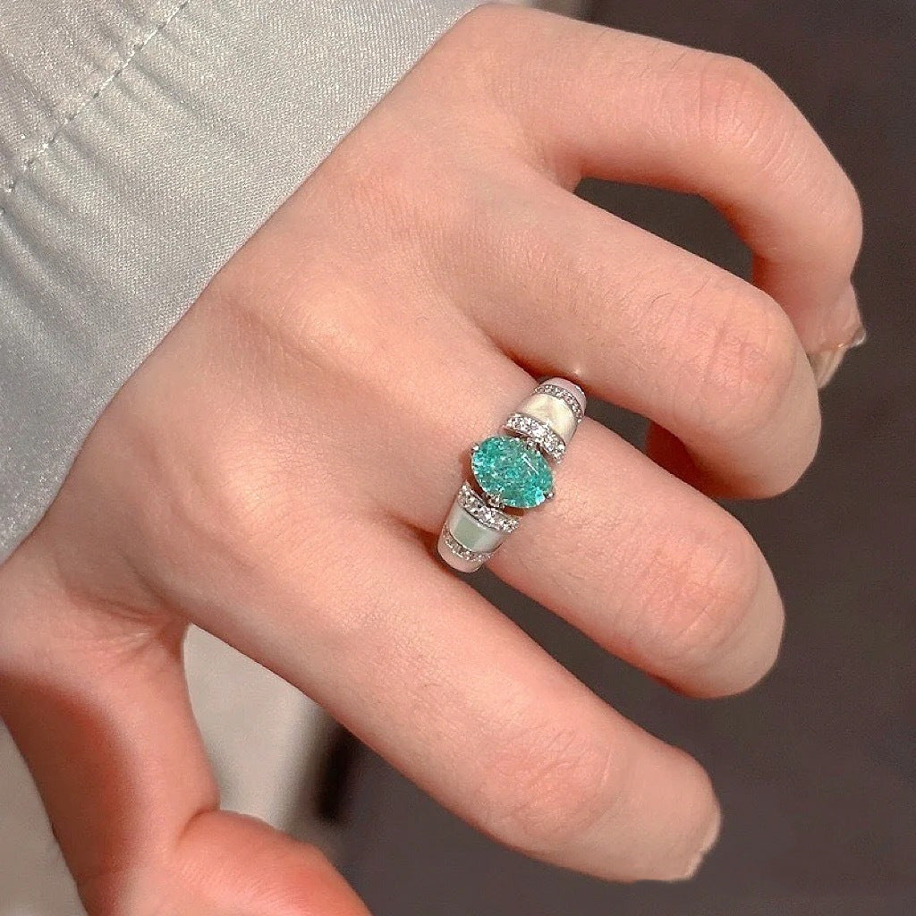 Paraiba-Inspired Blue Green Crystal Vintage Halo Ring