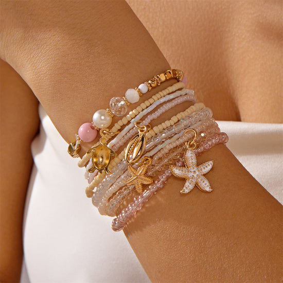 Seaside Escape Starfish Turtle Layer Bead Bracelet