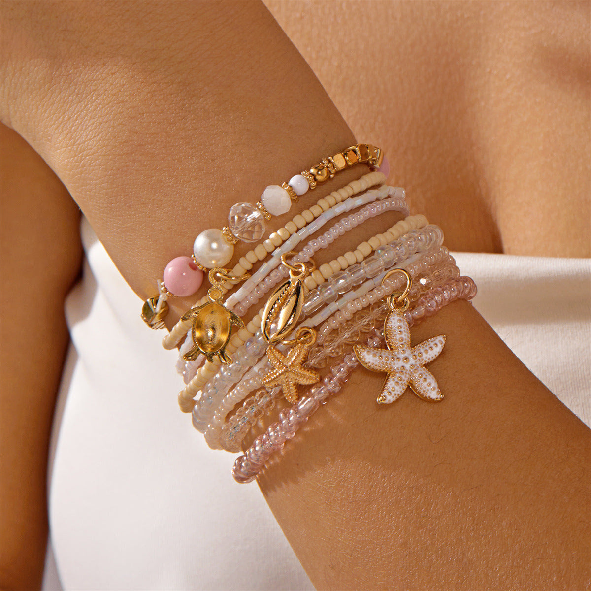 Seaside Escape Starfish Turtle Layer Bead Bracelet
