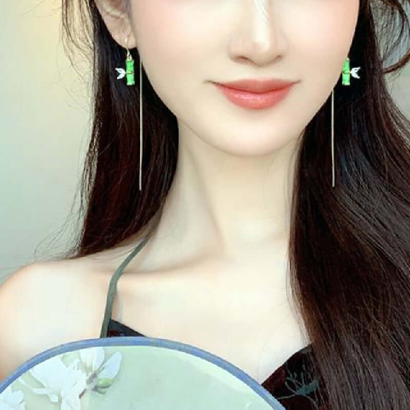 Green Bamboo Long Threader Earrings | S1941
