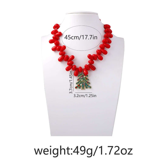 Handcraft Woven Knit Red Wine Xmas Necklace