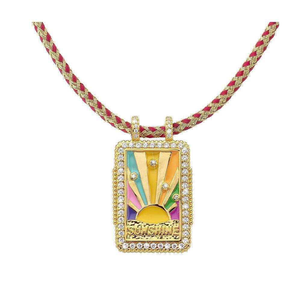 Rainbow Tarot Card Pendant Cord Necklace