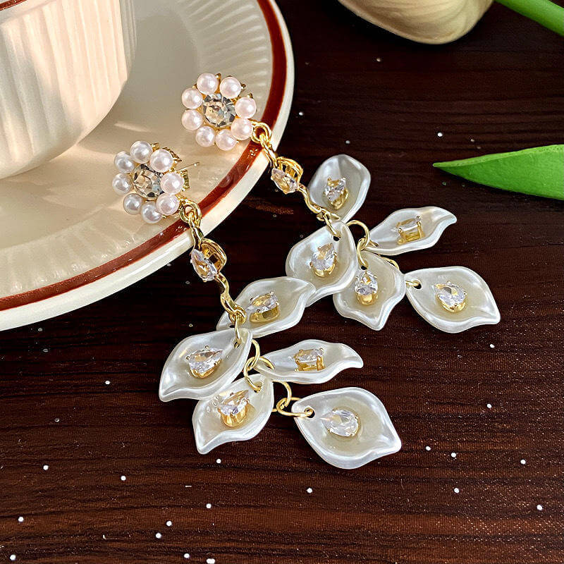 Pearl Petal Drop Earrings