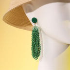 Bohemian Green Tassel Long Earrings