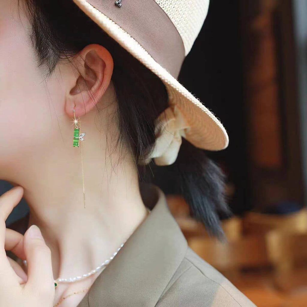 Green Bamboo Long Threader Earrings | S1941