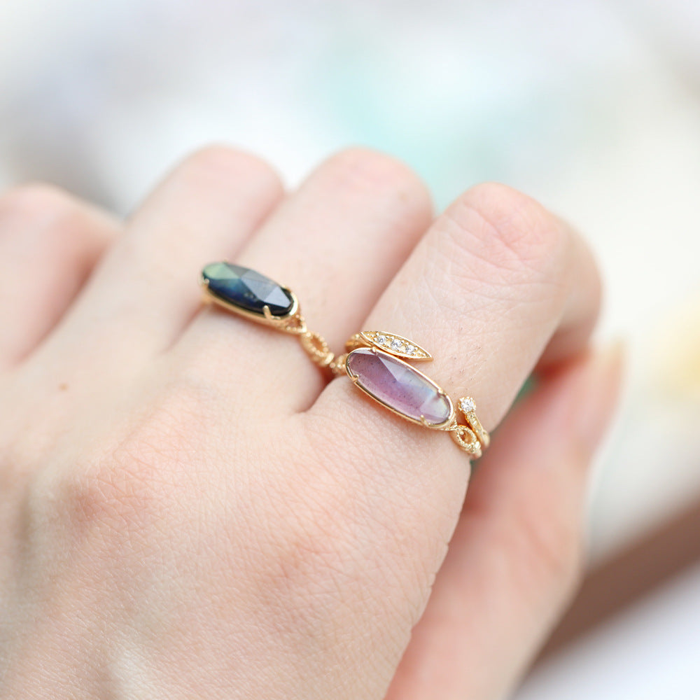 Mystery Labradorite Amethyst Ring