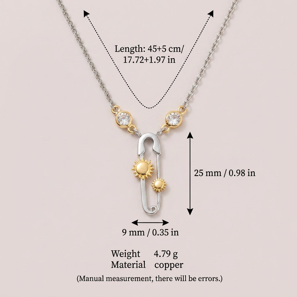 Celestial Safety Pin Sun Moon Necklace