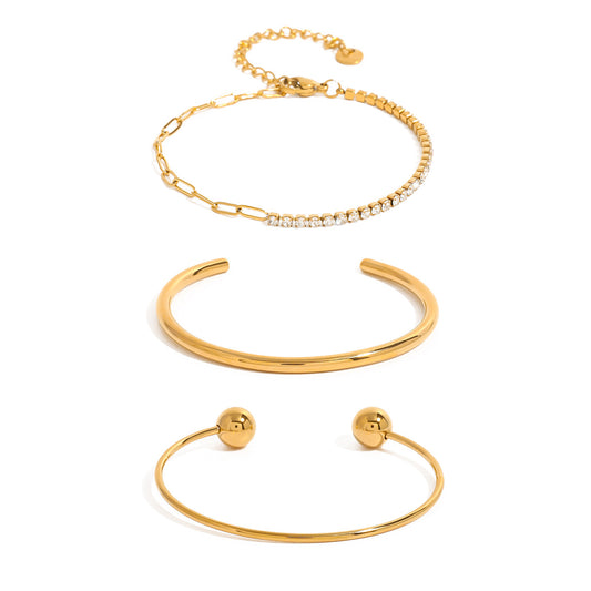 Titanium Cuff Bangle Half Tennis Bracelet Set