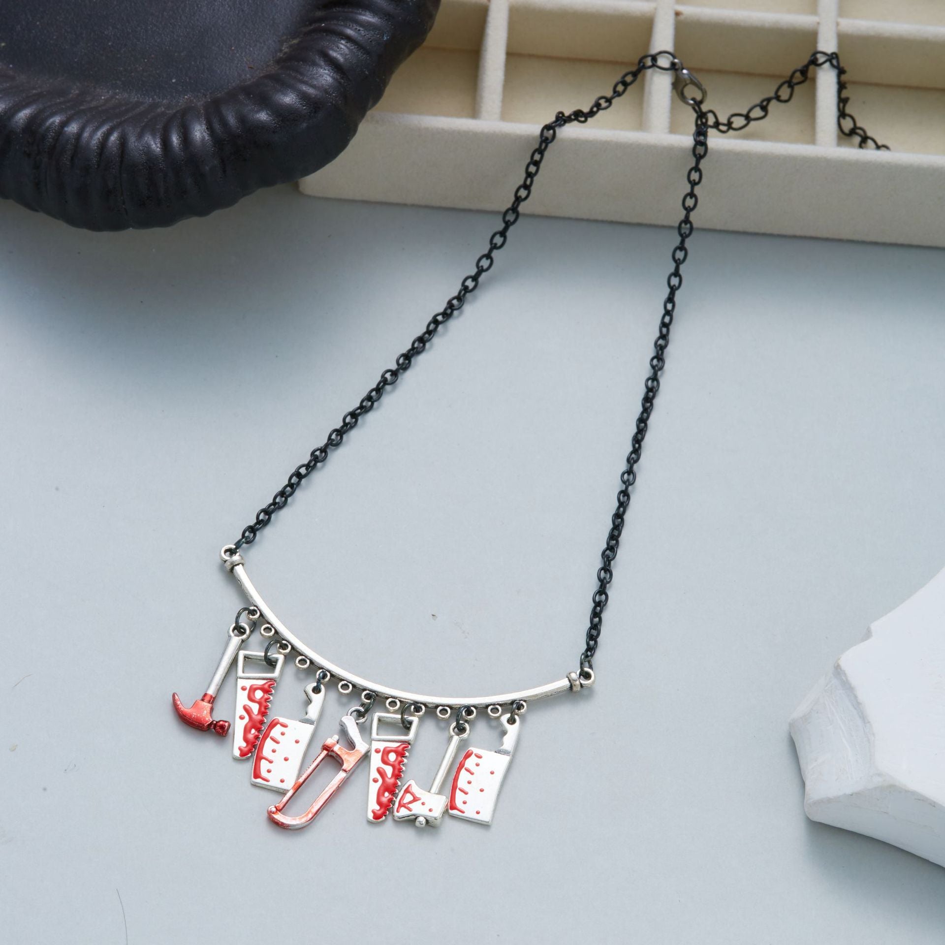 Crimson Veil Blood Drop Layered Necklace