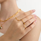 Unique Solid Heart Chain Ring