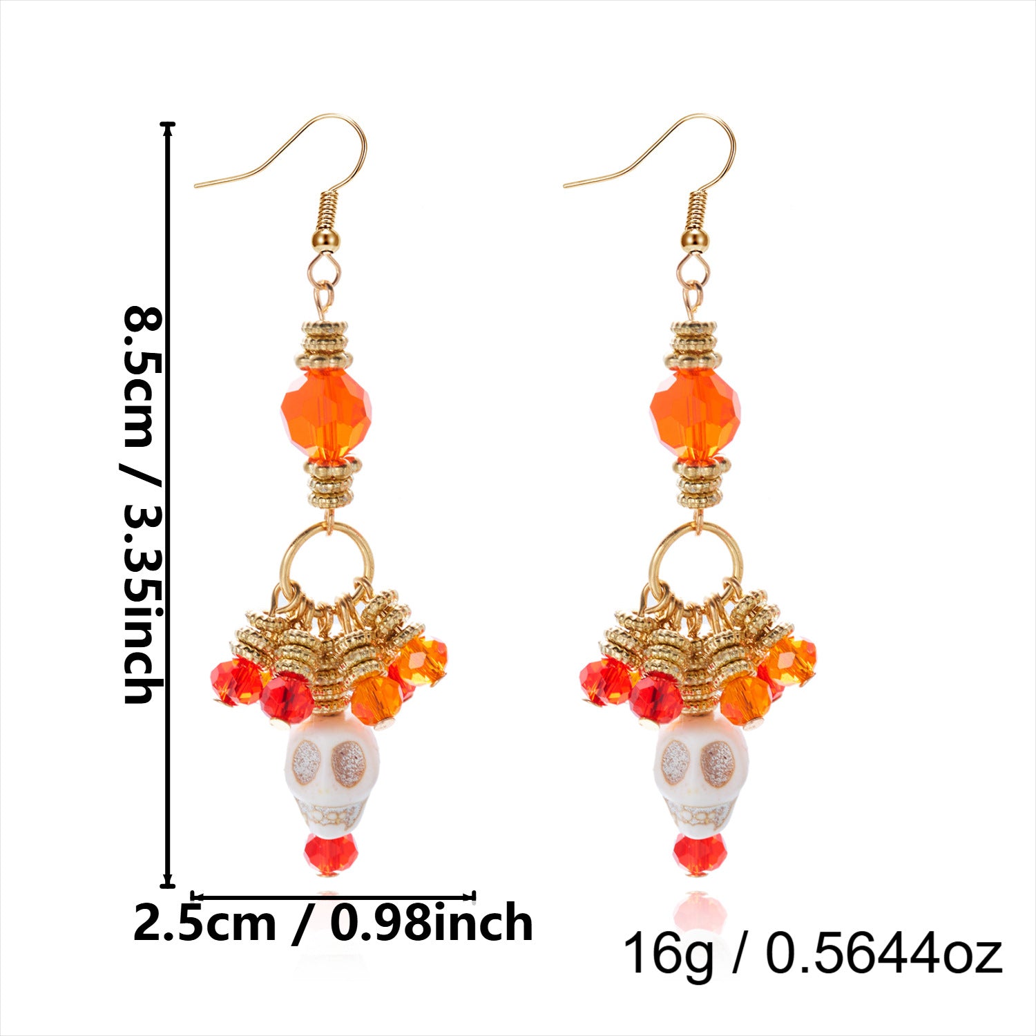 Pumpkin Spell Skull Beaded Drop Earrings