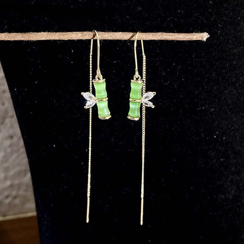 Green Bamboo Long Threader Earrings | S1941