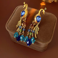 Vintage Blue Peacock Tassel Statement Earring