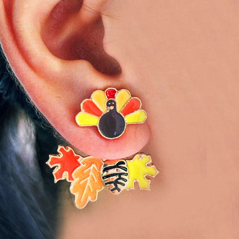 Chestnut Pumpkin Maple Leaf Orange Ear Jacket Earrings