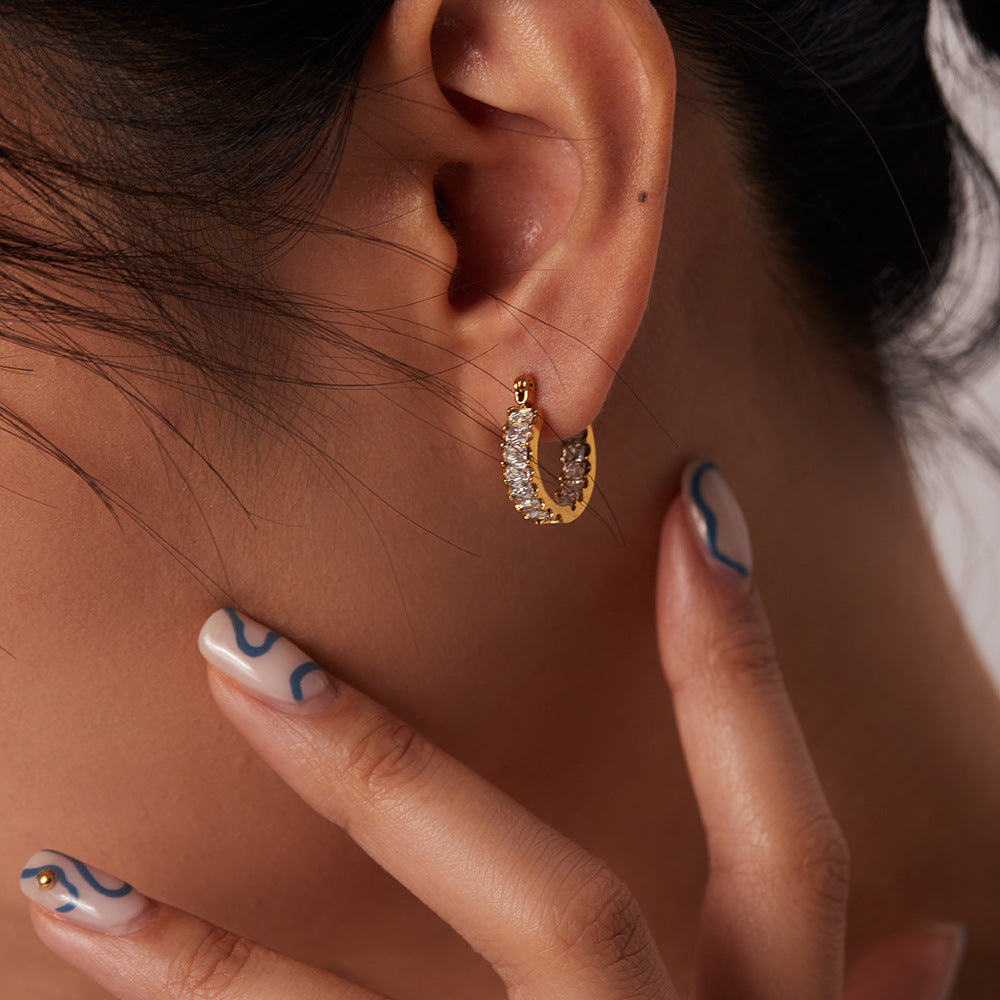 18K Gold Plated Sparkly CZ Hoop Earrings