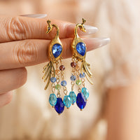 Vintage Blue Peacock Tassel Statement Earring