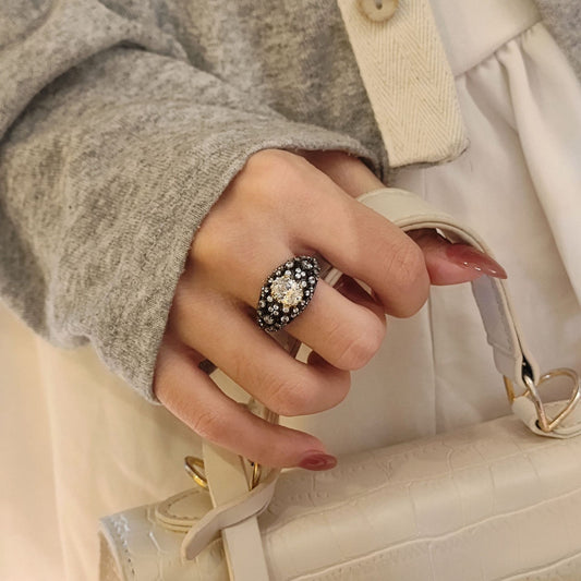 Vintage Black Gold Statement Cocktail Ring