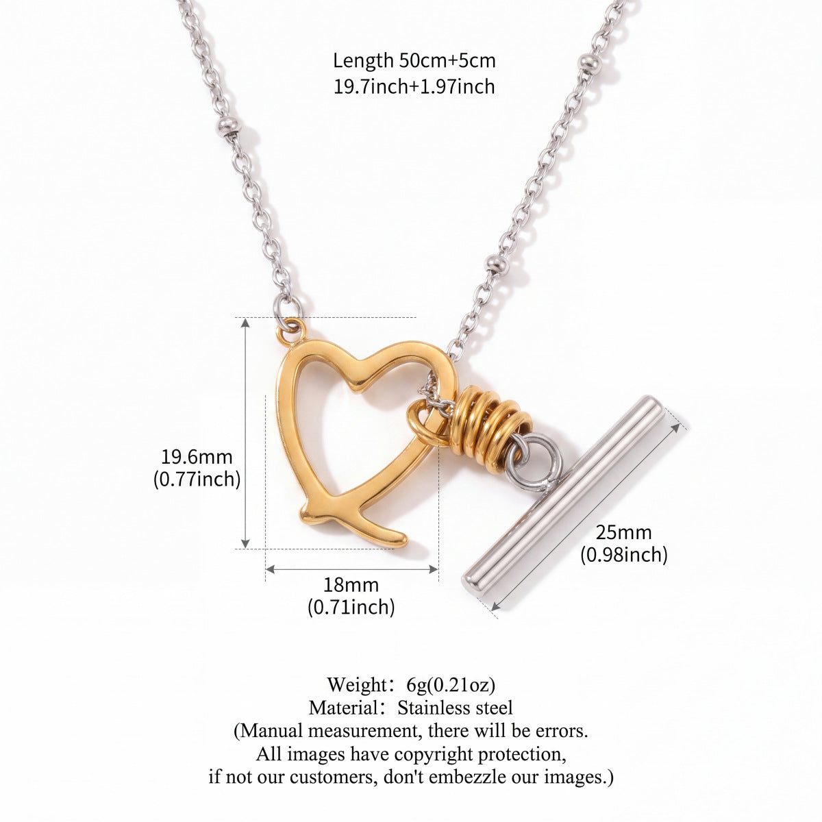 Two-Tone Love Knot Heart Lariat Necklace