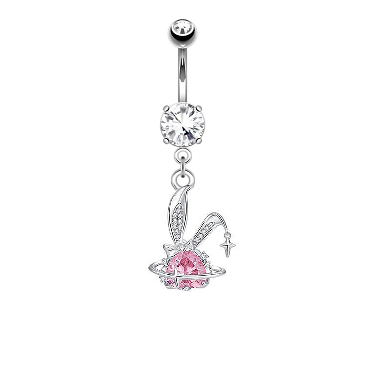 Pink Bunny Heart Surgical Steel Navel Ring Nose Ring