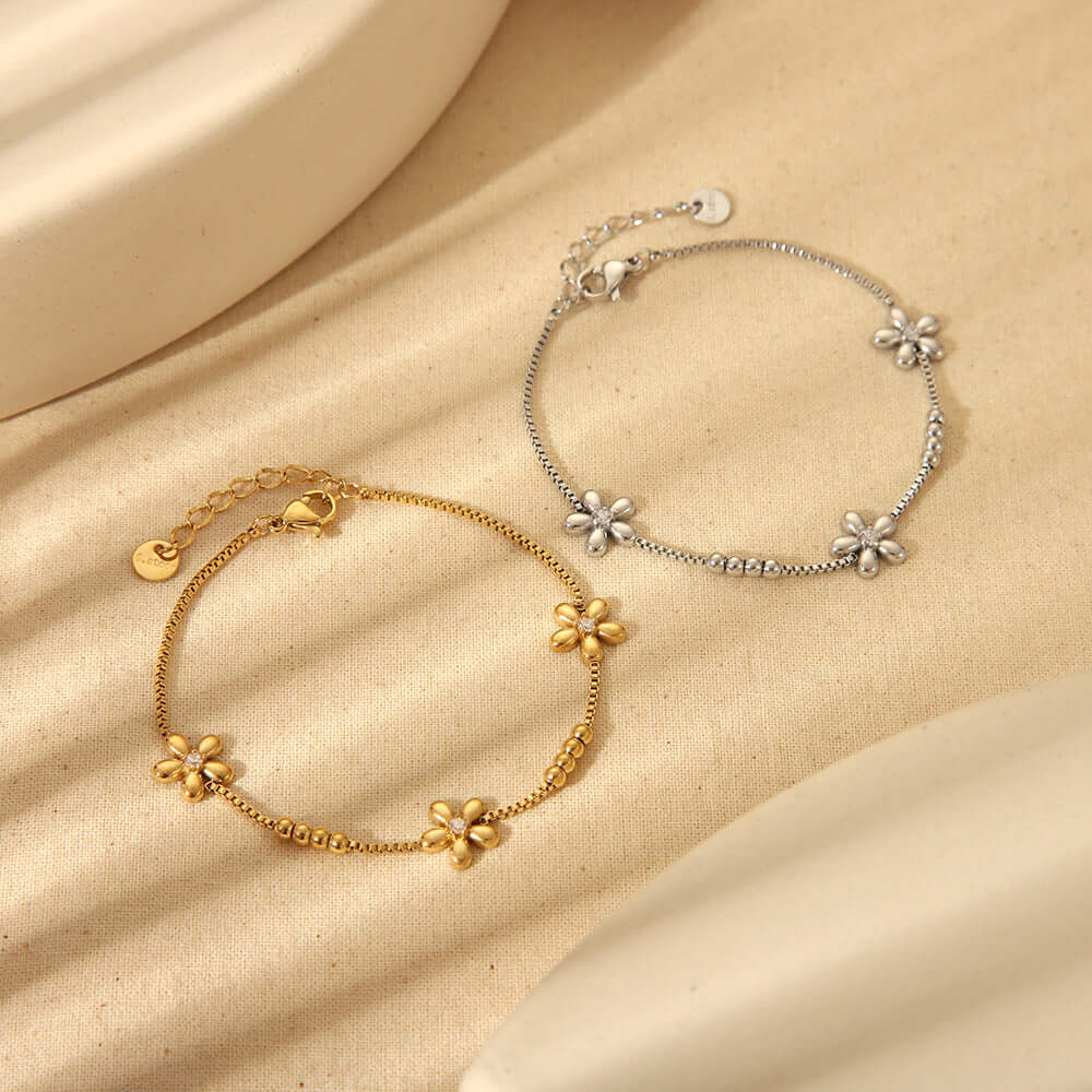 Floral Bead Bracelet Gold