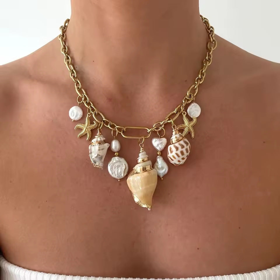 Conch Shell Starfish Charm Boho Necklace