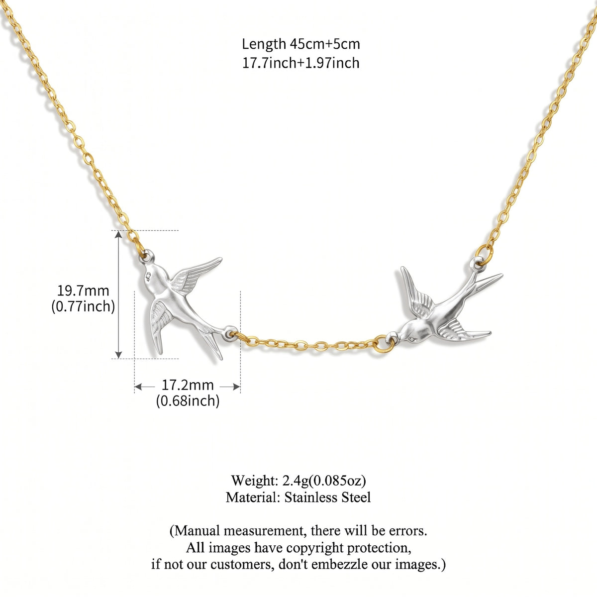 Free Spirit Double Swallow Two-Tone Necklace