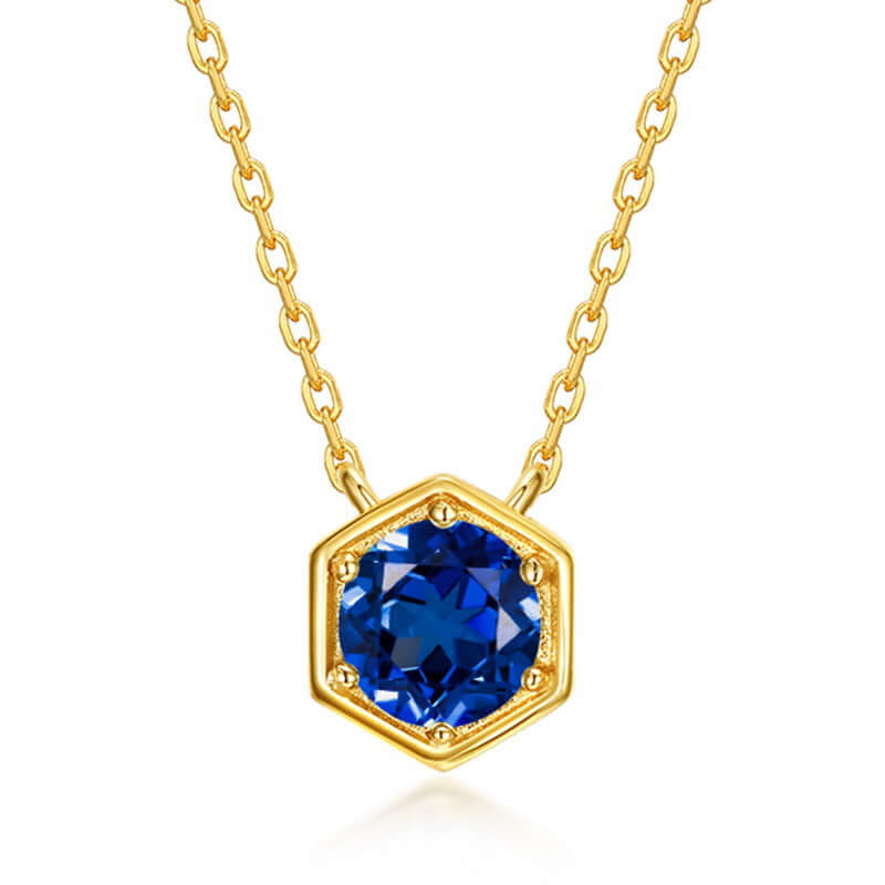 Hexagon Bezel Birth Month Sapphire Gemstone Necklace