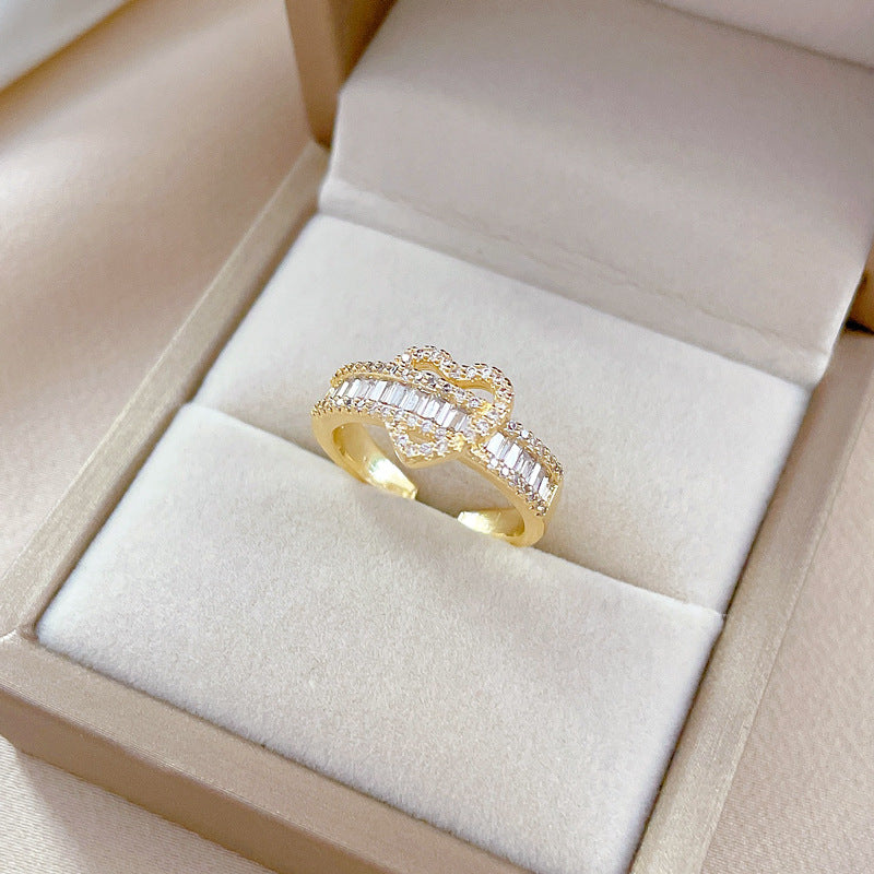 Wide Band Zircon Silver Heart Ring