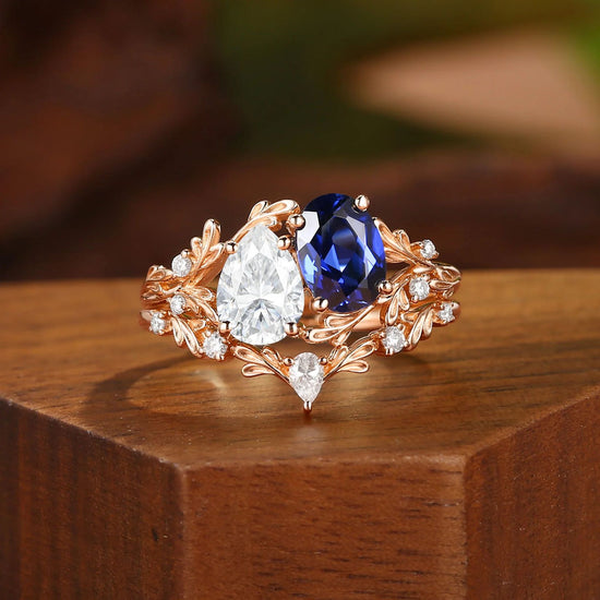 Vintage Moissanite & Lab Crafted Sapphire Stacking Ring Set