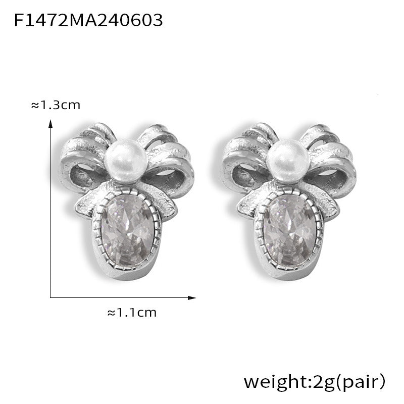 Antique Pearl Bow French Style Stud Earrings