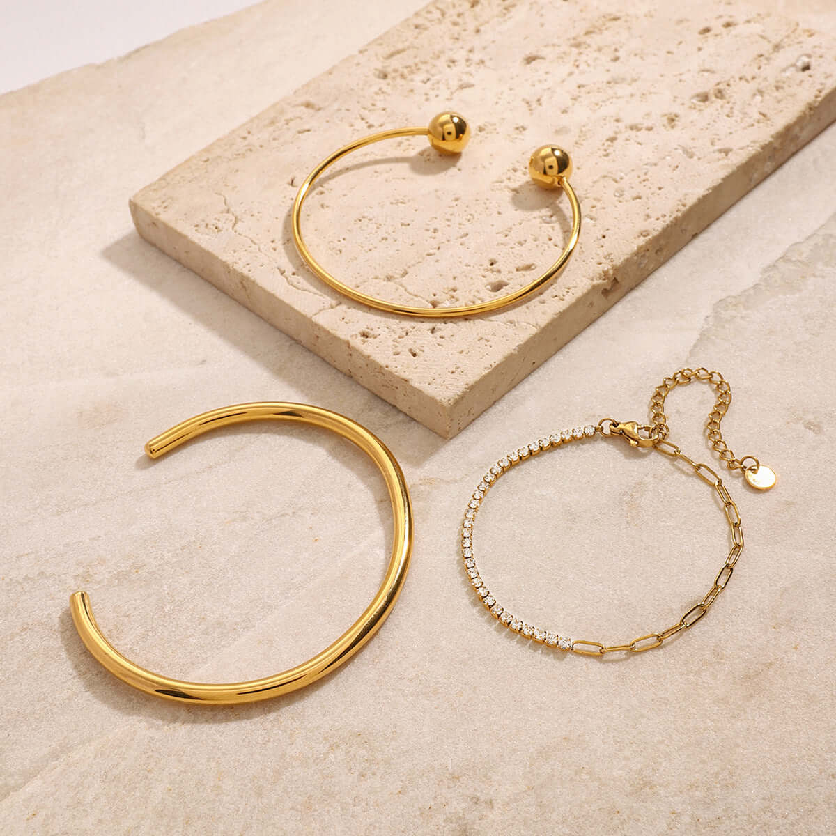 Titanium Cuff Bangle Half Tennis Bracelet Set