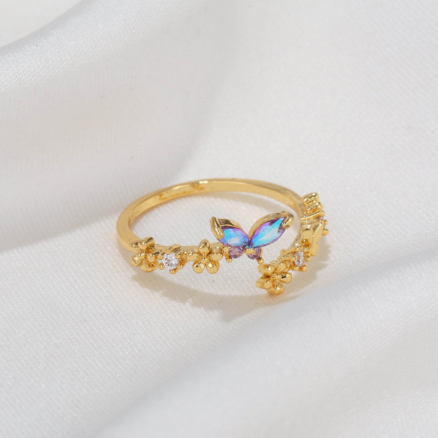 Sweet CZ Romance Butterfly Open Split Ring 