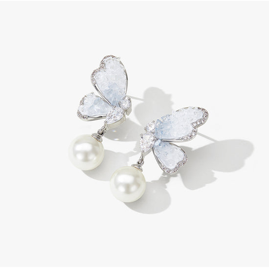 Enchanted Flutter Butterfly Pearl Drop Earrings