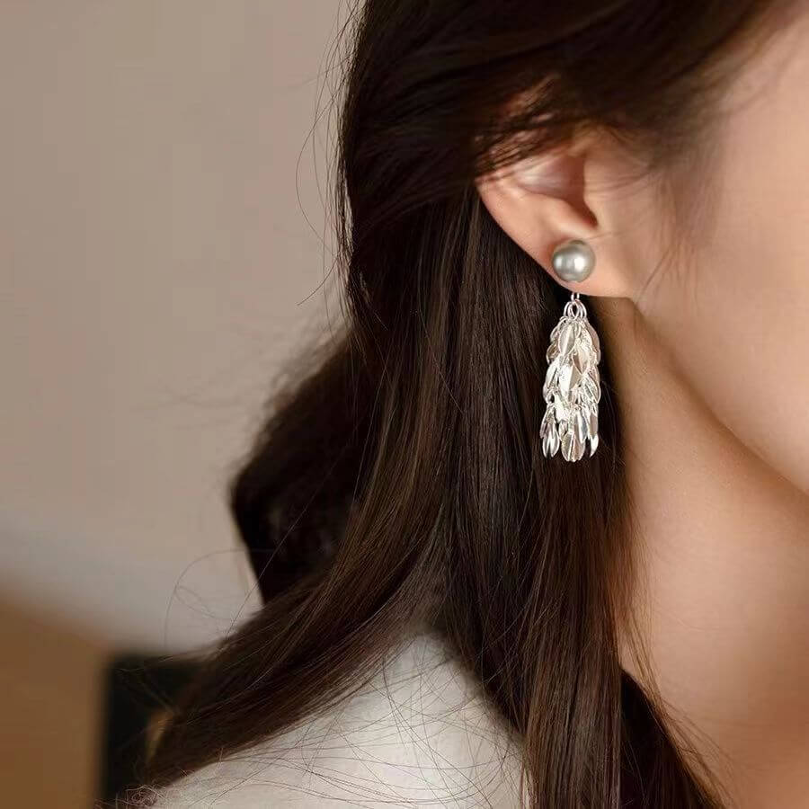 Two Tone Multi Way Pearl Leaf Ear Jacket Earrings