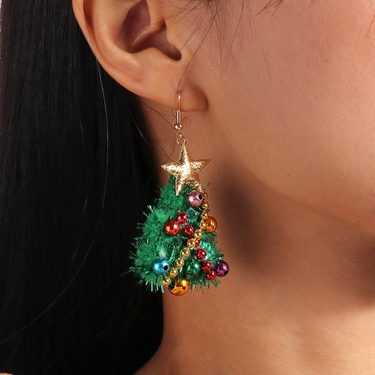 Xmas Wreath Color Beads Whimsical Woven Drop Earrings